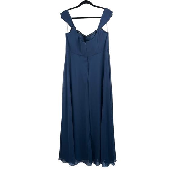 After Six Chiffon Midnight Blue Off-The-Shoulder Basque Neck Maxi Dress 4 NWOT - Picture 4 of 14